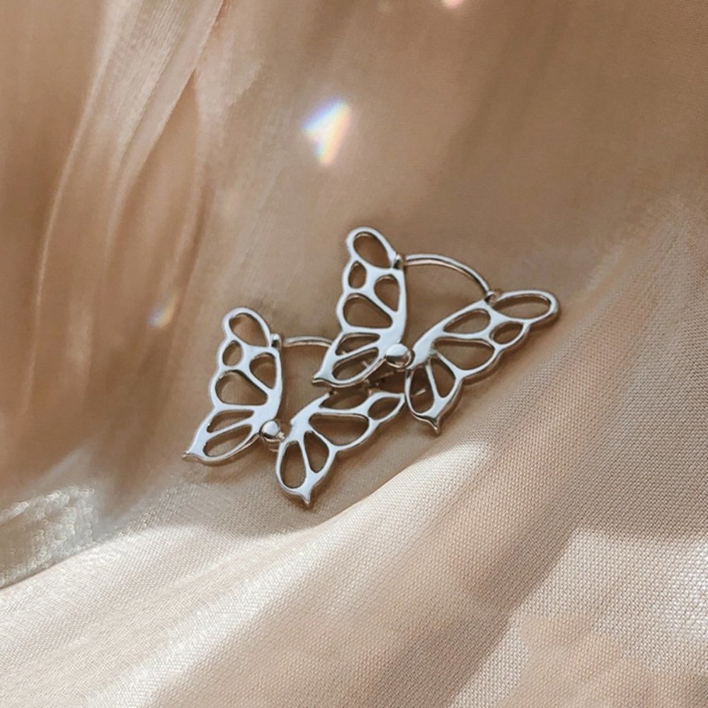 Sterling Silver Butterfly Outline Stud Earrings - Women's Jewelry - Picture 6 of 8